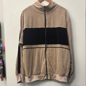 Vintage velour Tan and Black Zip-Up Jacket size xl
